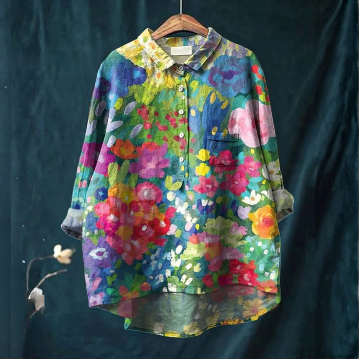 Vivianne™ | Blusa de Lino Atemporal con Motivo