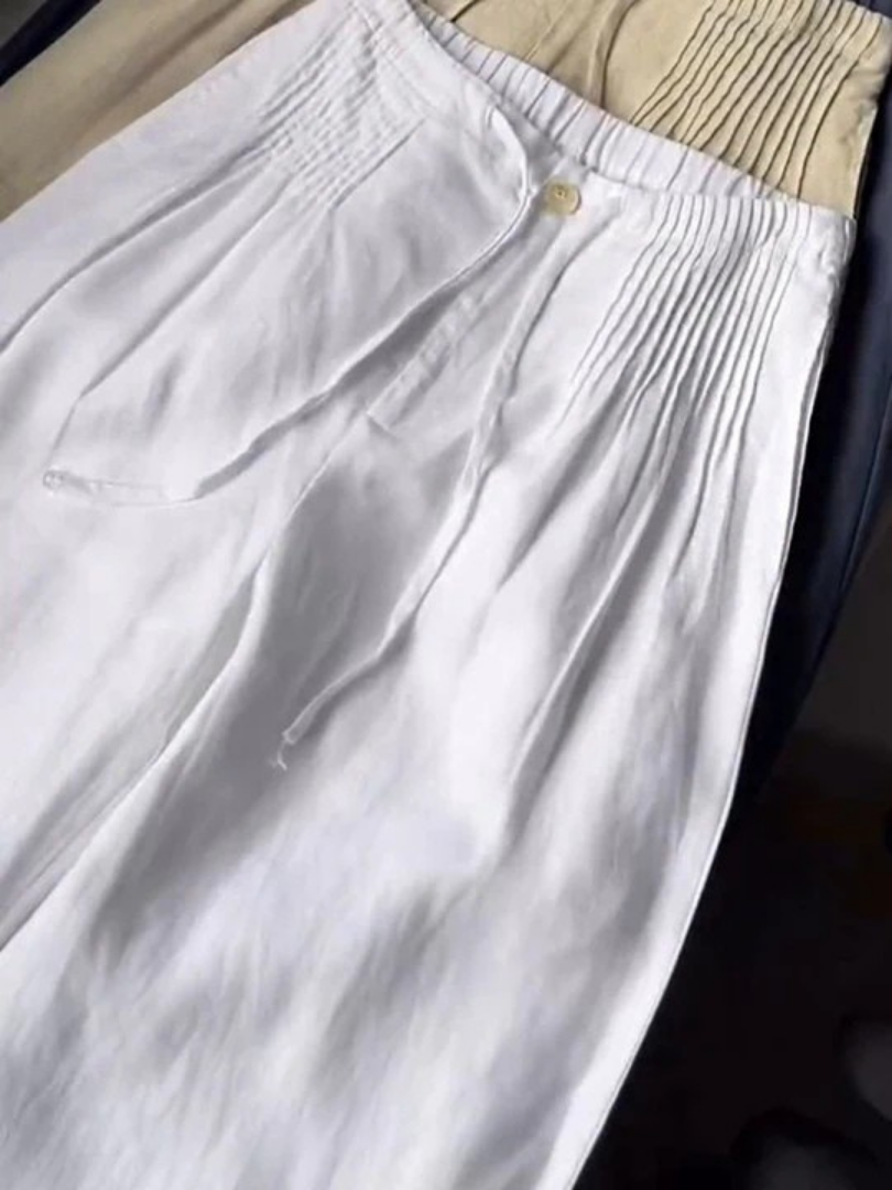 Camille | Pantalones anchos de mezcla de algodón y lino