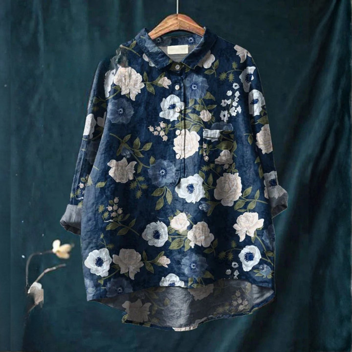 Alessia™ | Blusa de Lino Atemporal con Motivo